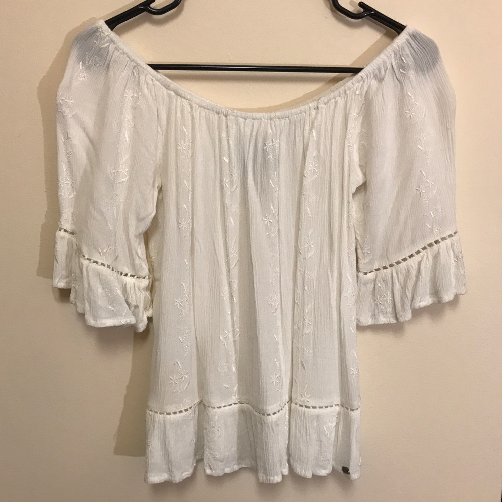 Off the shoulder embroidered floral top